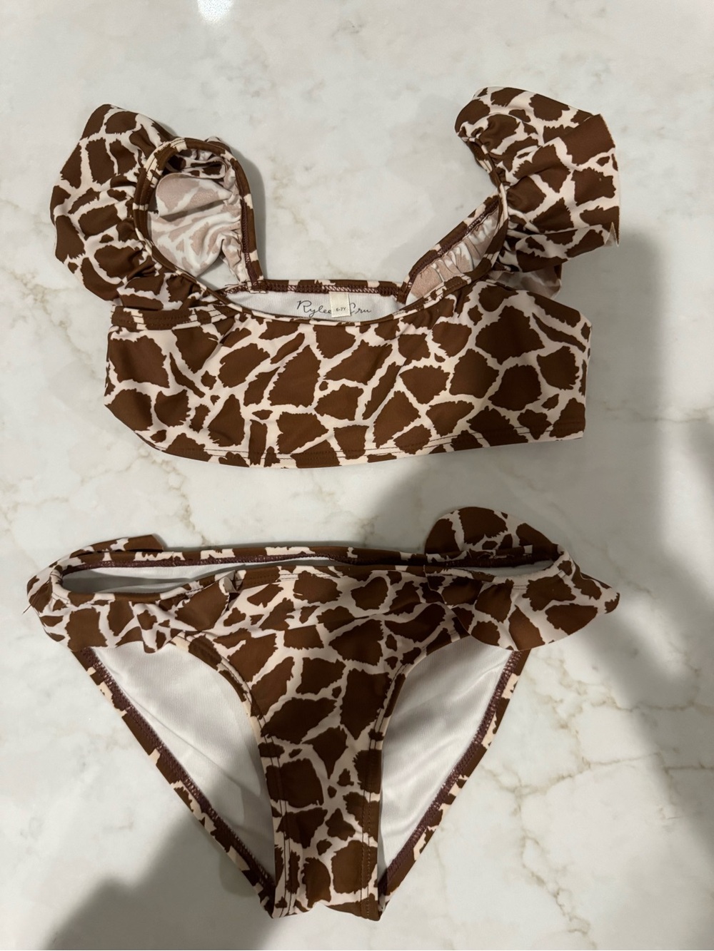 Rylee + Cru Brown & Cream Animal Print Ruffle Swim Set